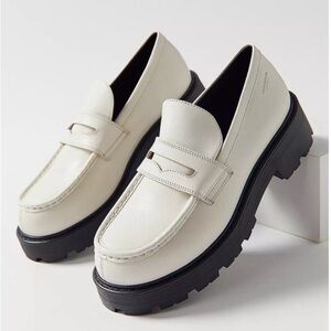 Vagabond Ivory Leather Penny Loafers with Black Sole